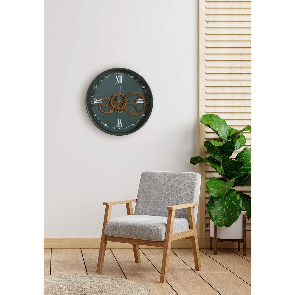Tajemniczy Ogród Zegar ścienny metalowy, 40 cm, z ozdobnym mechanizmem, zielony
