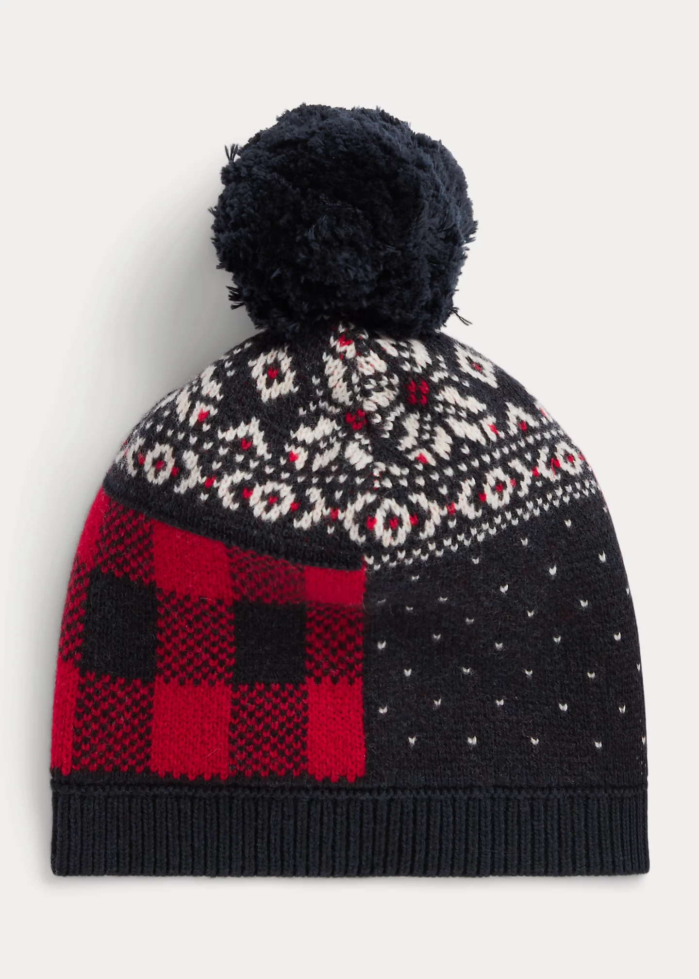 Patchwork Wool-Blend Pom-Pom Hat