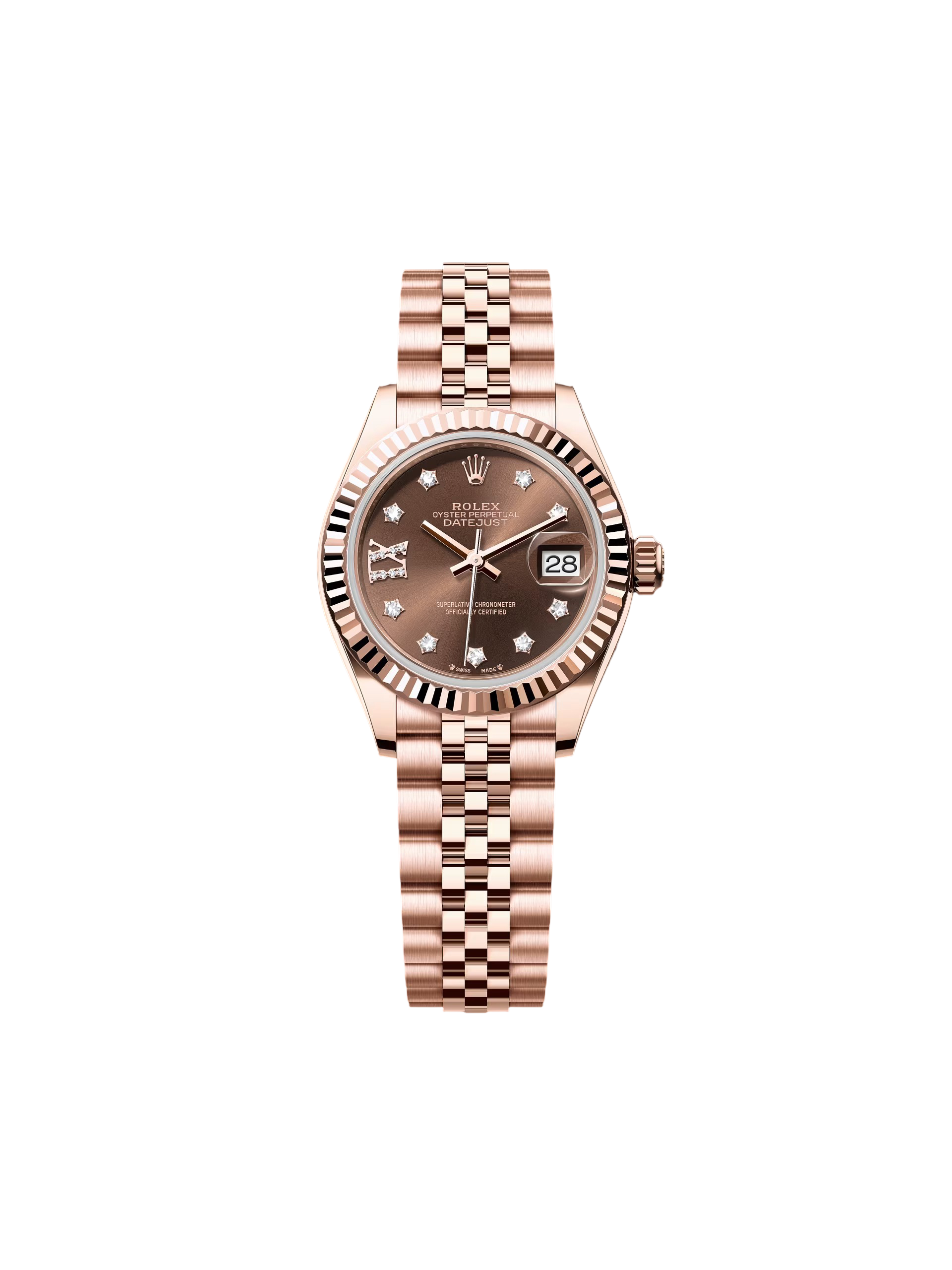 [2026 Mirror Grade]RLX Lady-Datejust 28mm 279175 Chocolate Diamond-Set Dial President Everose Gold
