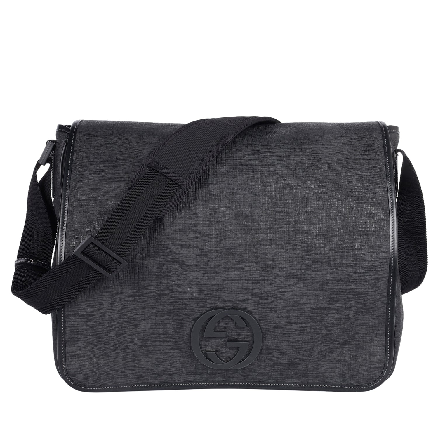 Coated Canvas Interlocking G Large Flap Messenger Bag Black