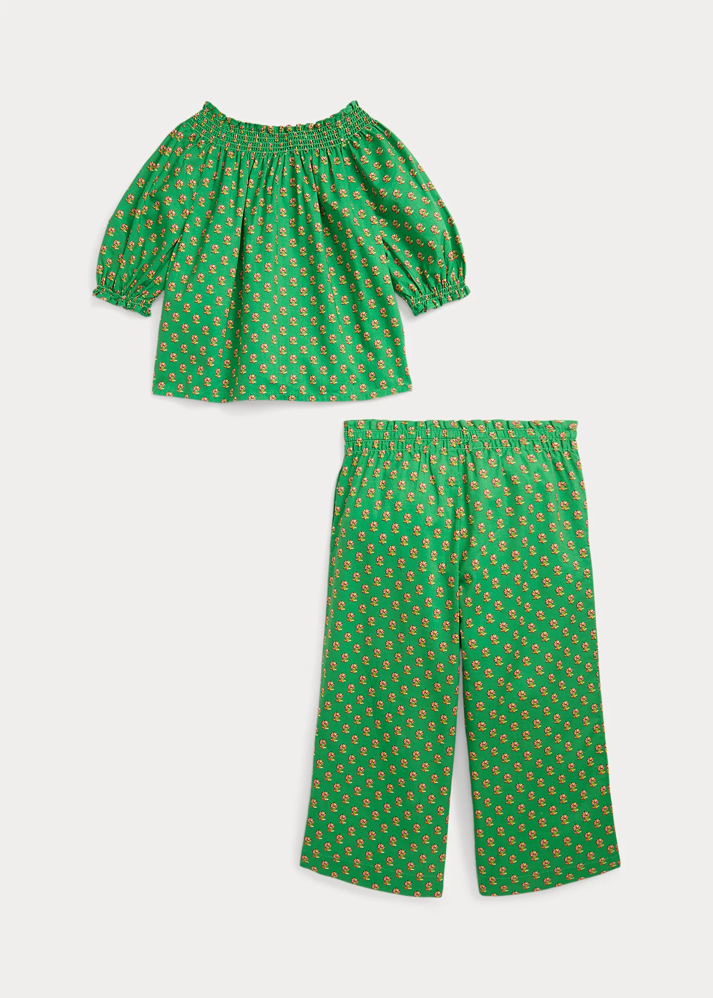Floral Smocked Cotton Top & Pant Set