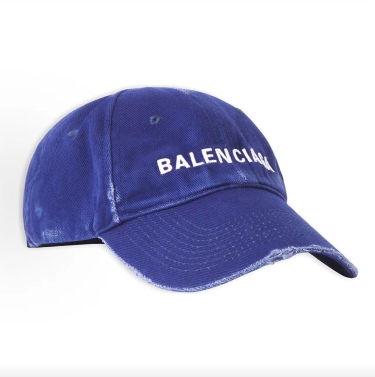 Balenciaga Distressed Washed Blue Logo Baseball Cap