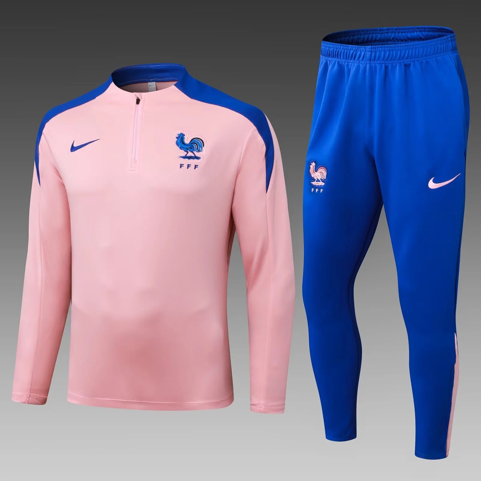 2025 Player Version France Half-Zip Training Suit Pink Shirt Set