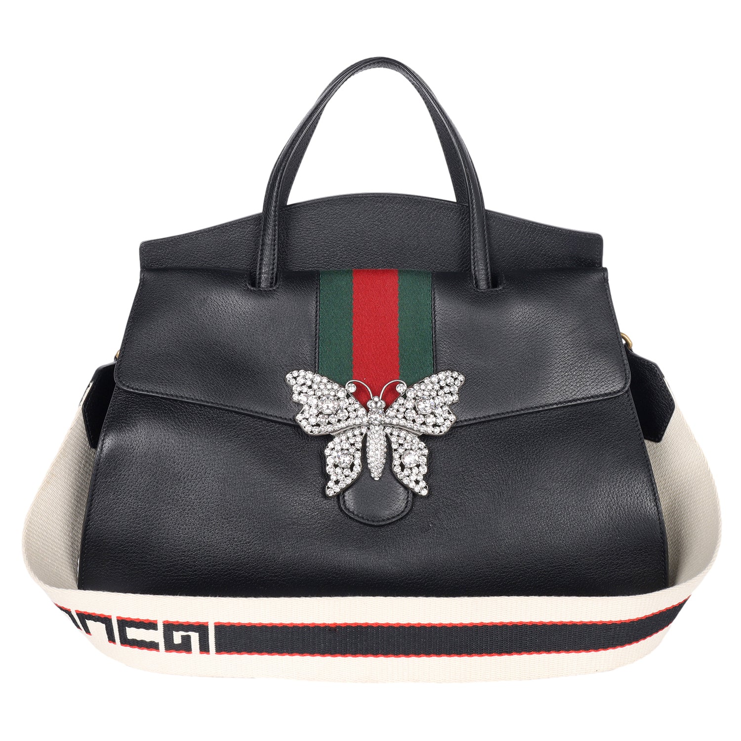 Black Leather Butterfly Linea Totem Handbag