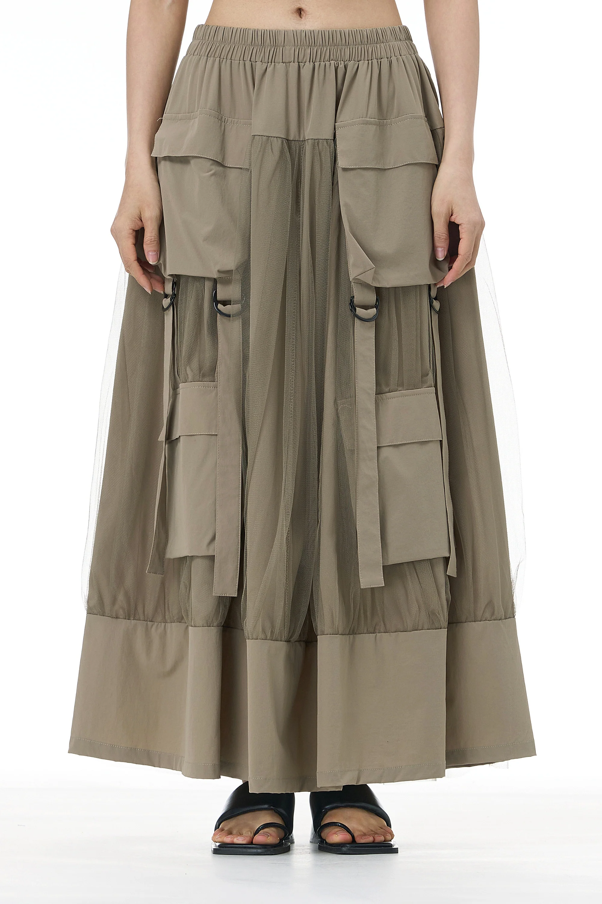 Beige Mesh Layered Skirt