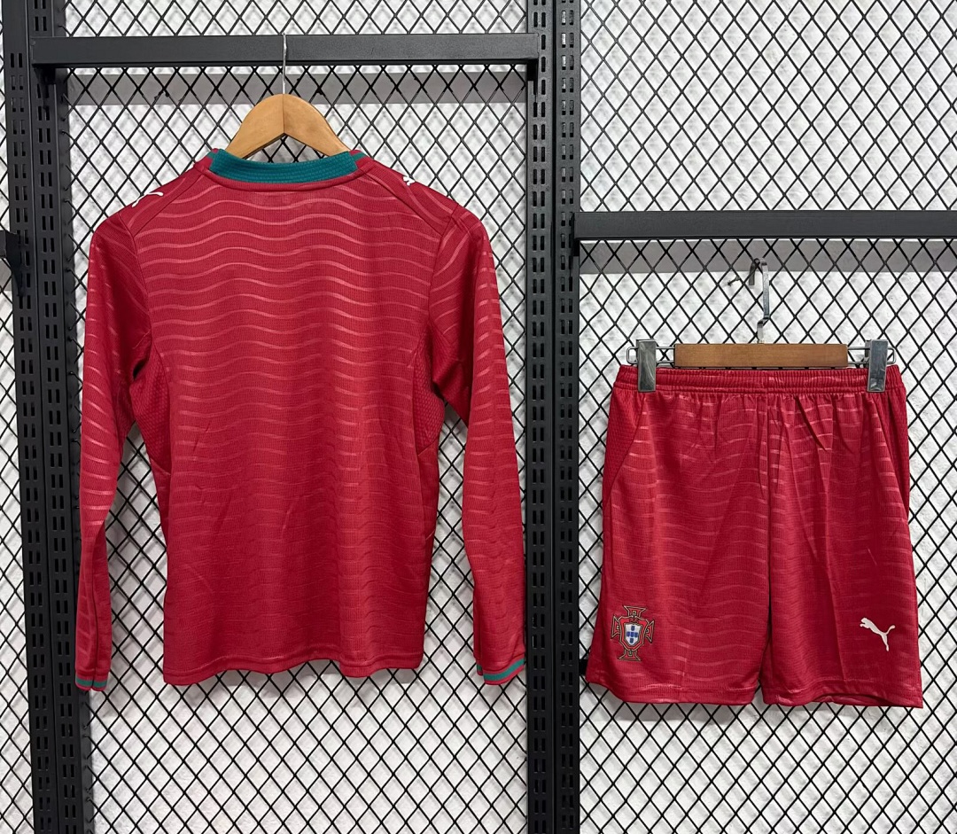 Portugal Home Football Uniform Kids Kit Long Sleeve Jersey+Shorts World Cup 2026