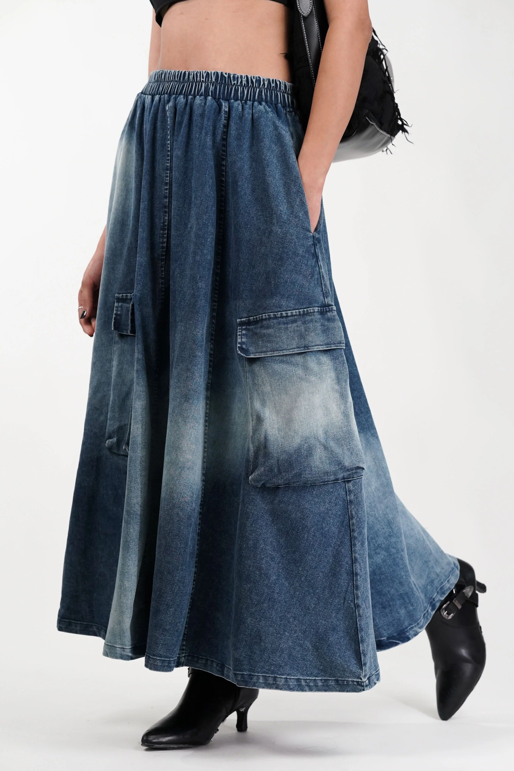 Skyline Cargo Faded Denim skirt