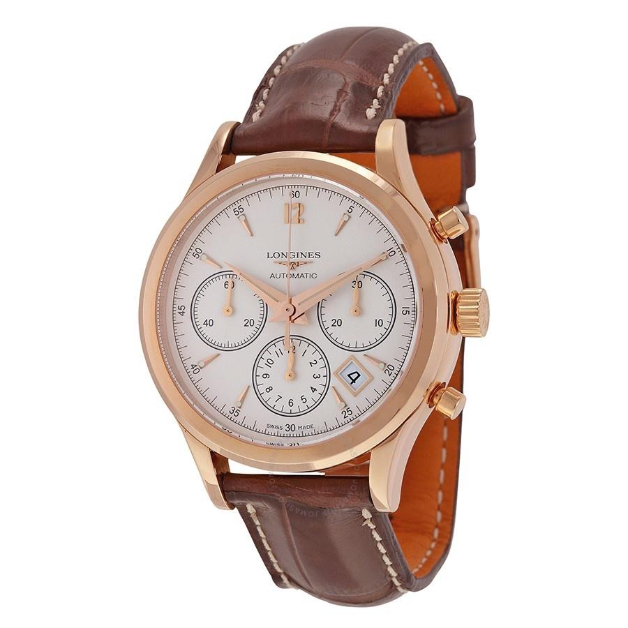 [2026 Mirror Grade]Longines Men's L27508762 Heritage 18kt Rose Gold Chronograph Automatic Brown Leather Watch
