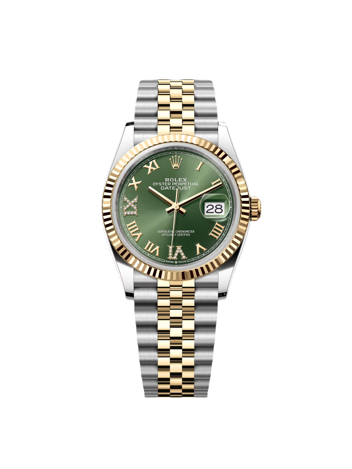 [2026 Mirror Grade]RLX  Datejust 36mm 126233 Olive-green Roman Diamond Dial Two-Tone Jubilee Bracelet