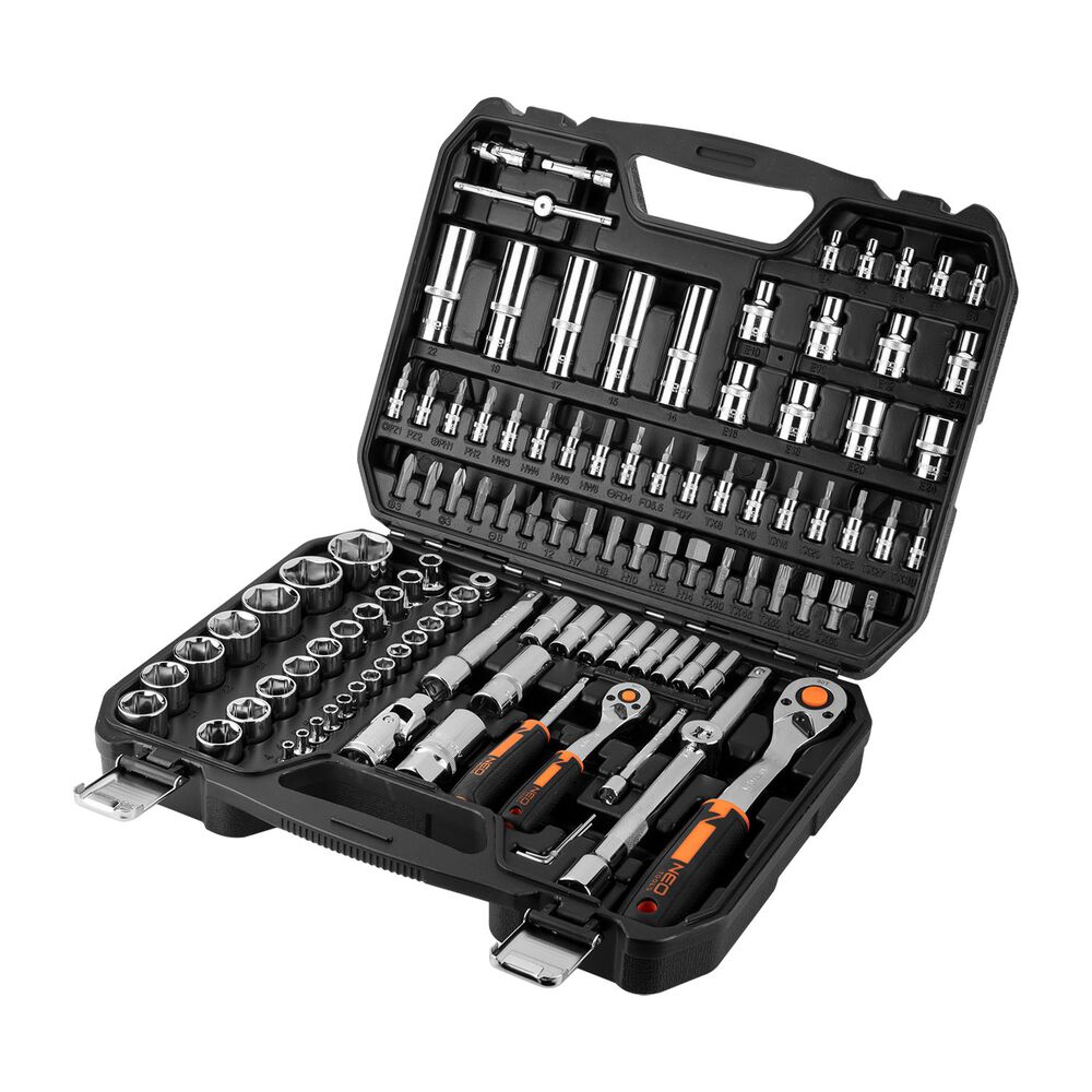 NEO TOOLS Zestaw kluczy nasadowych 1/2”, 1/4” Neo Tools, 110 szt., stal chromowo-wanadowa