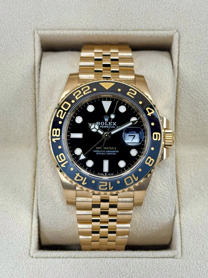 [2026 Mirror Grade]RLX GMT-Master II 40mm 18k Yellow Gold Ceramic Bezel Black Dial Jubilee 126718grnr