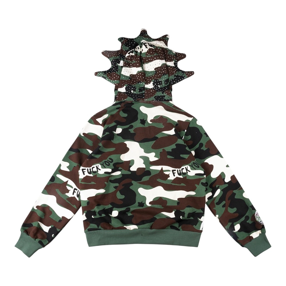 Glo Gang Camo Face Mask Spiked Zip-Up Hoodie