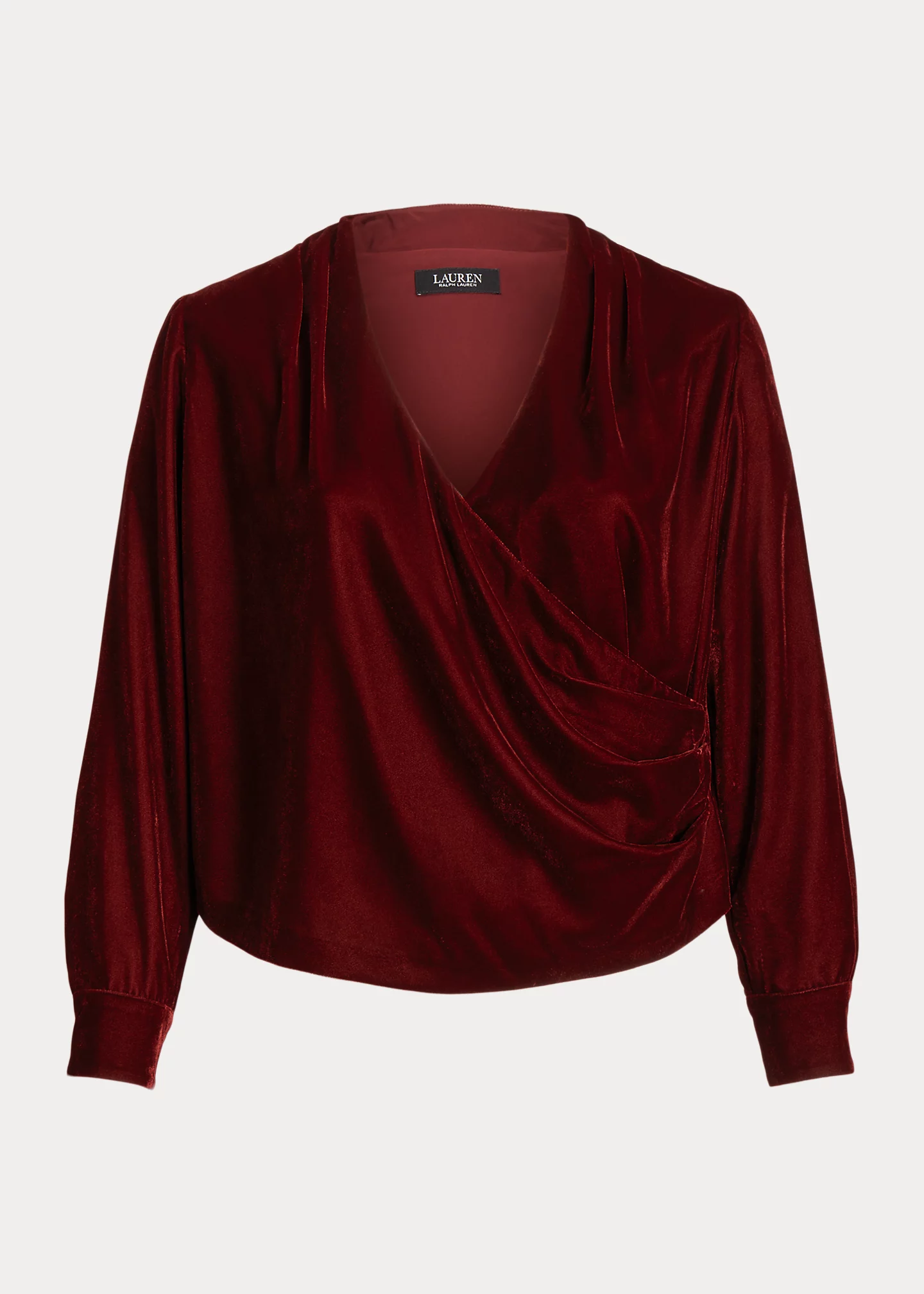 Pleated Velvet Surplice Blouse
