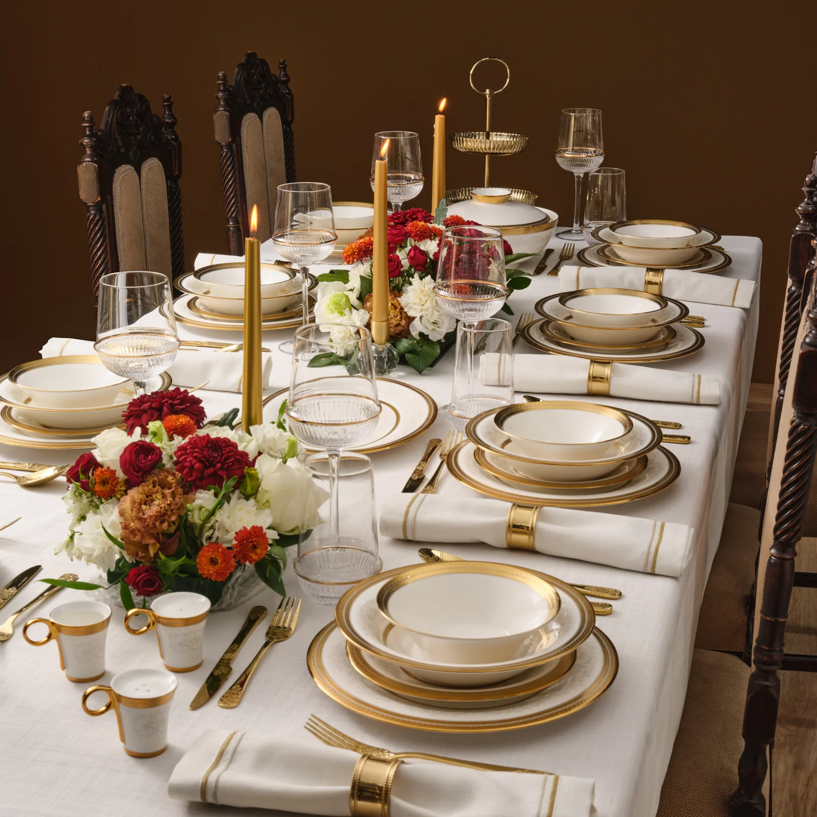 Karaca Royal Bone China Charlotte Service de Table 55 Pièces pour 12 Personnes, Or