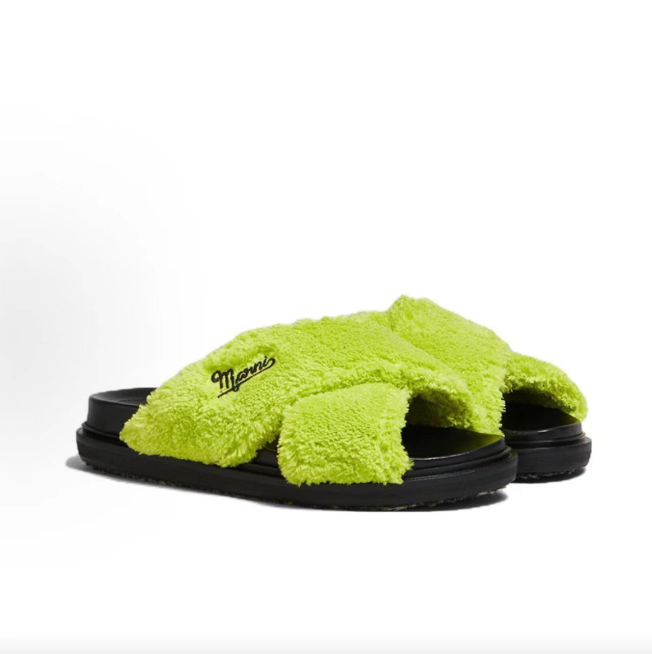 Marni Lime Green Fleece Logo Slide Sandal