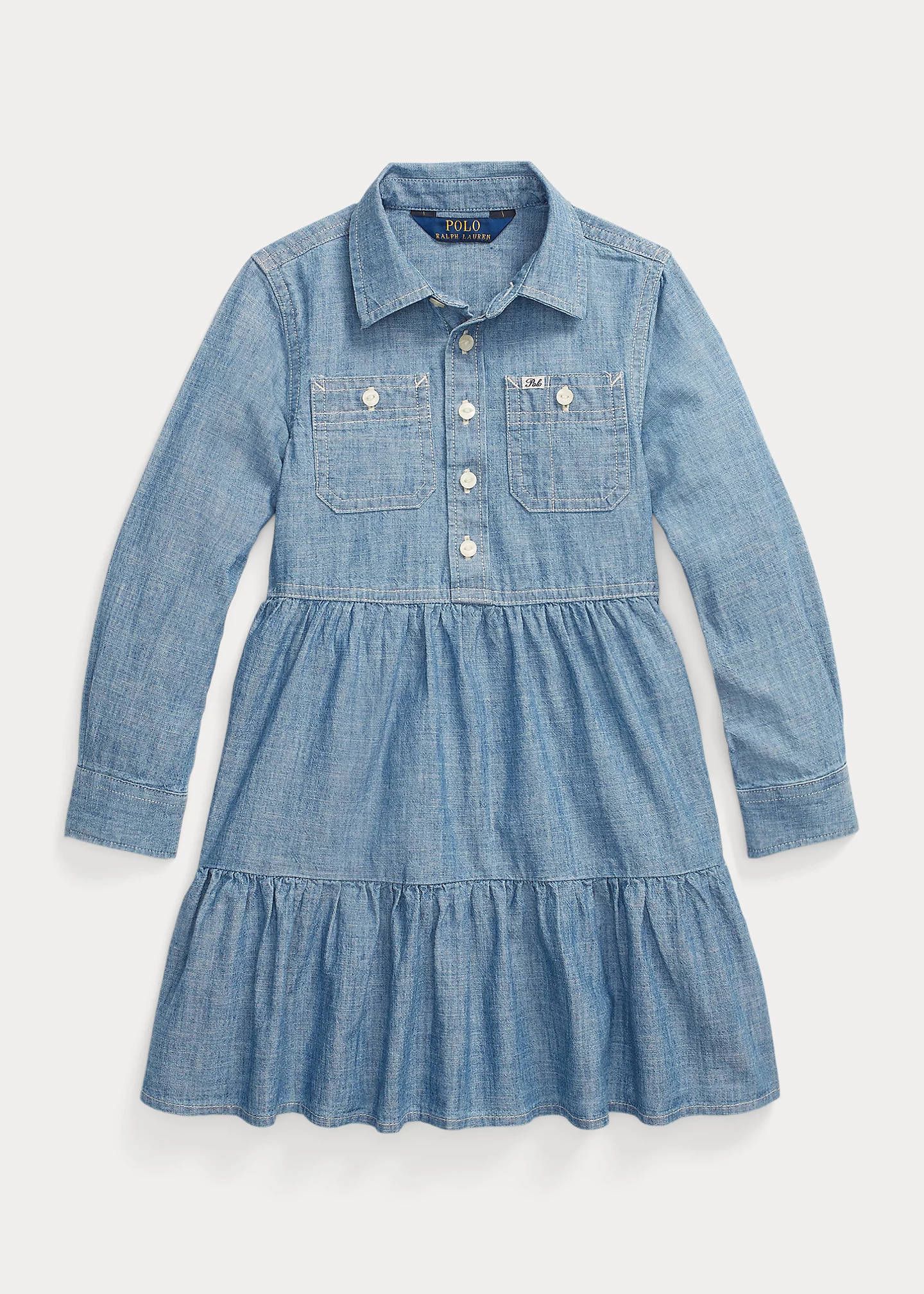 Tiered Chambray Shirtdress