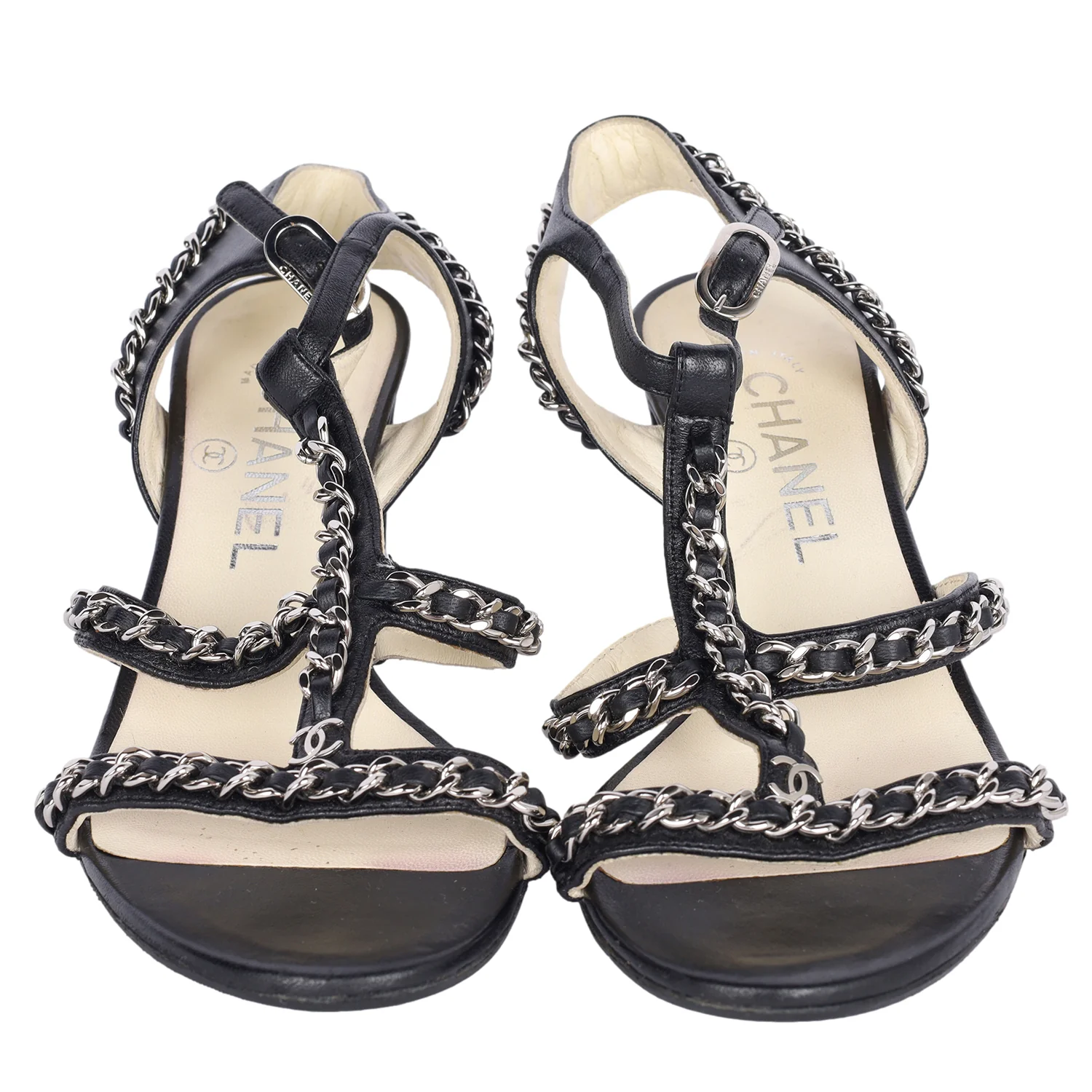 Lambskin Gladiator Chain Sandals 36.5 Black