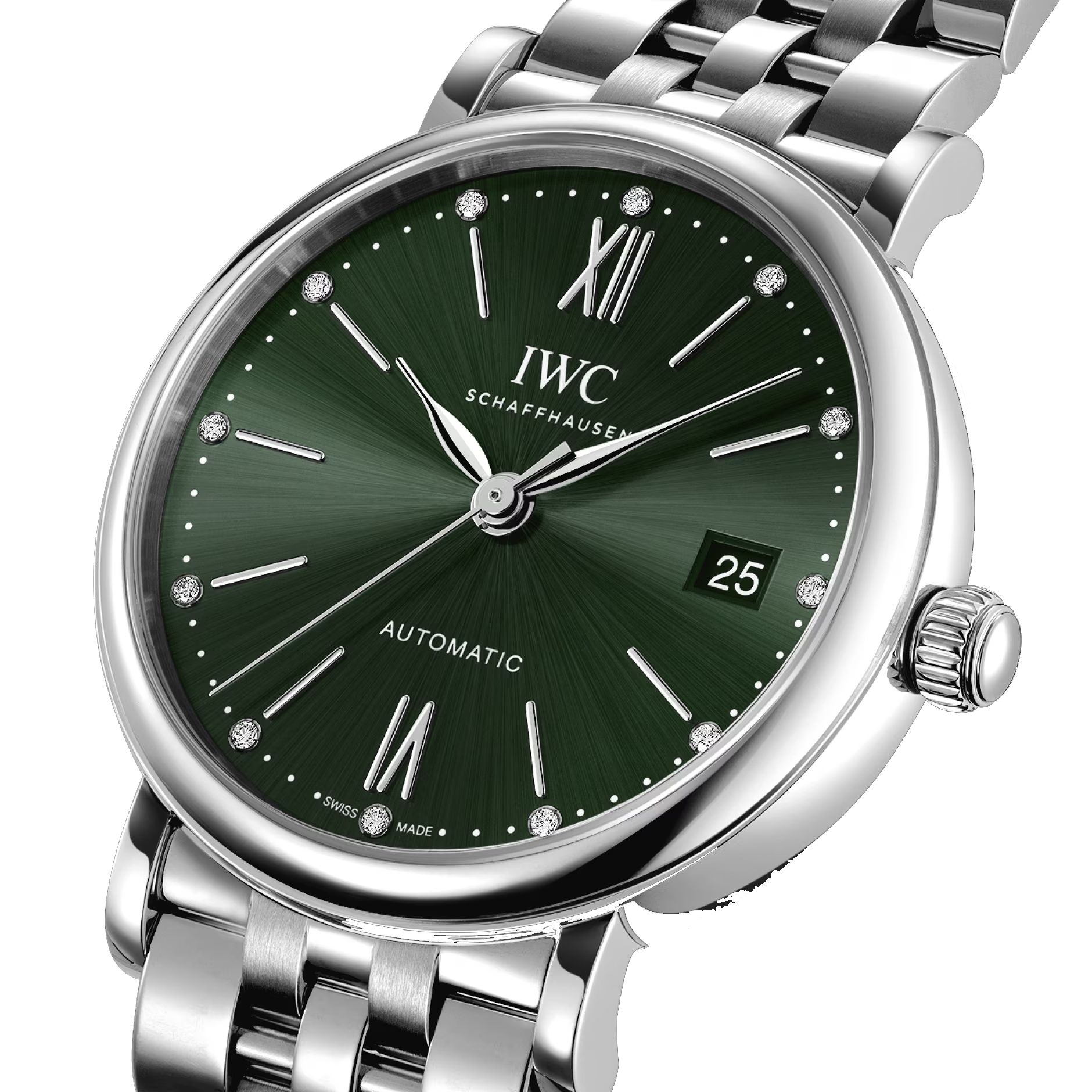 [2026 Mirror Grade]IWC  Portofino Automatic 37mm Green Diamond Dial Steel Women's Watch IW458602