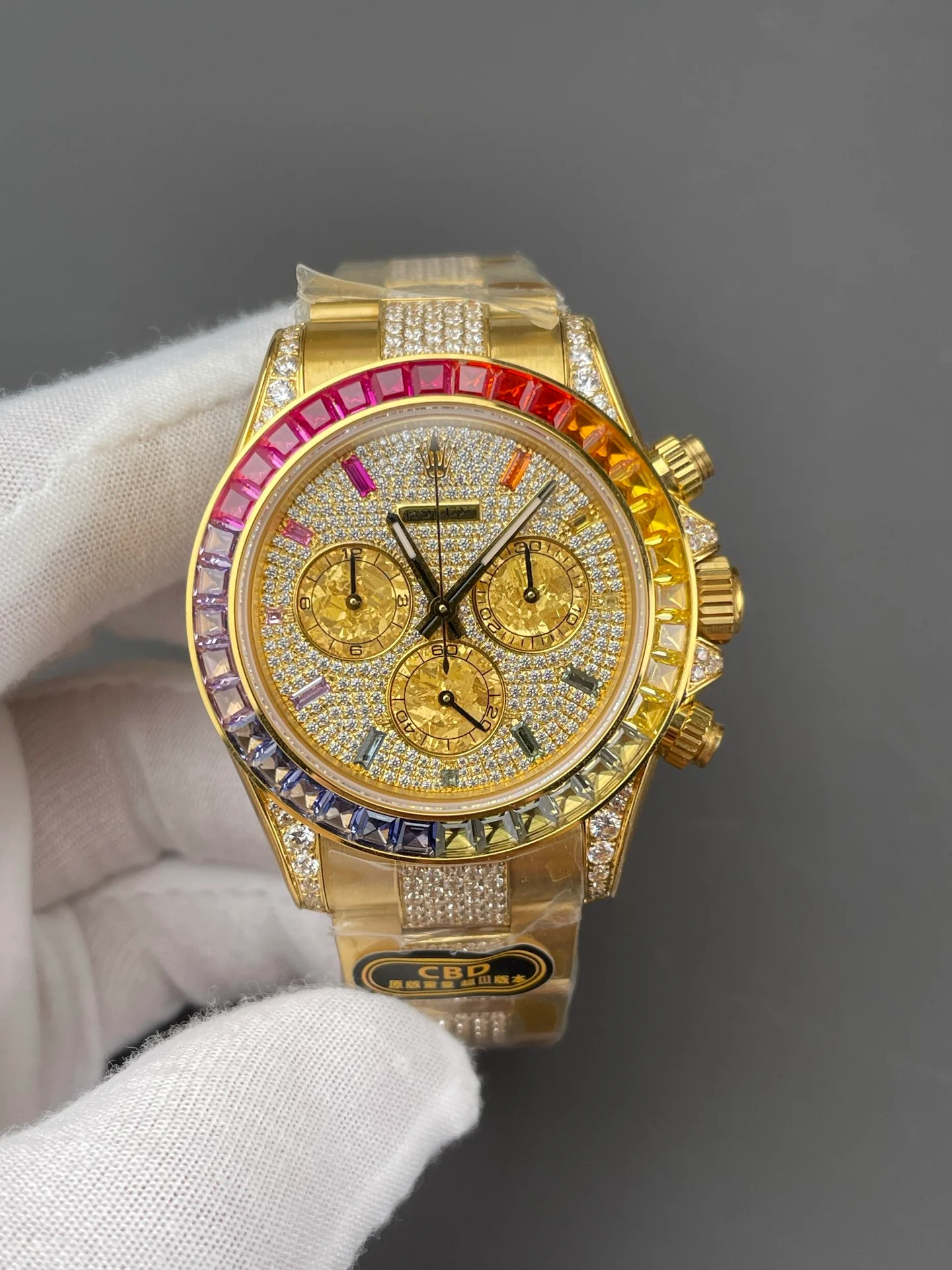 Rainbow Daytona Platinum Full Stone Bezel