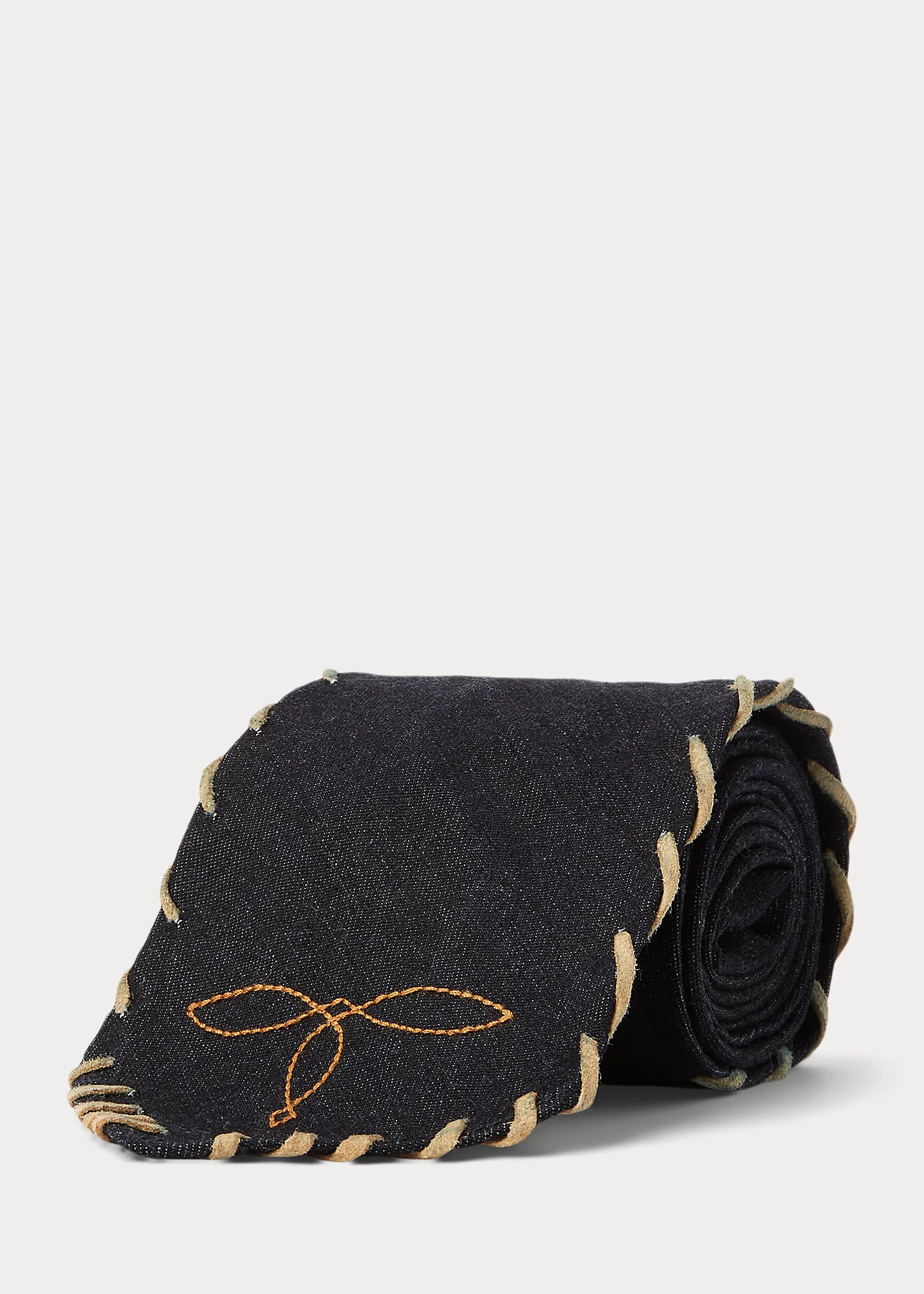 Handmade Leather-Trim Denim Tie