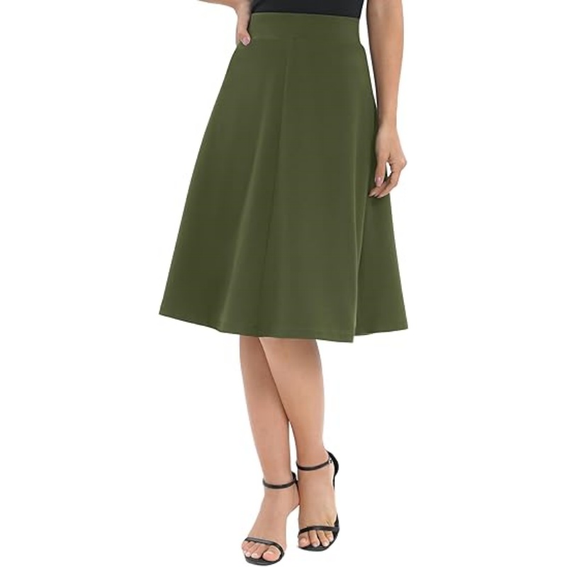 Women's A‑Line Elastic High Waist Flare Midi Skirt