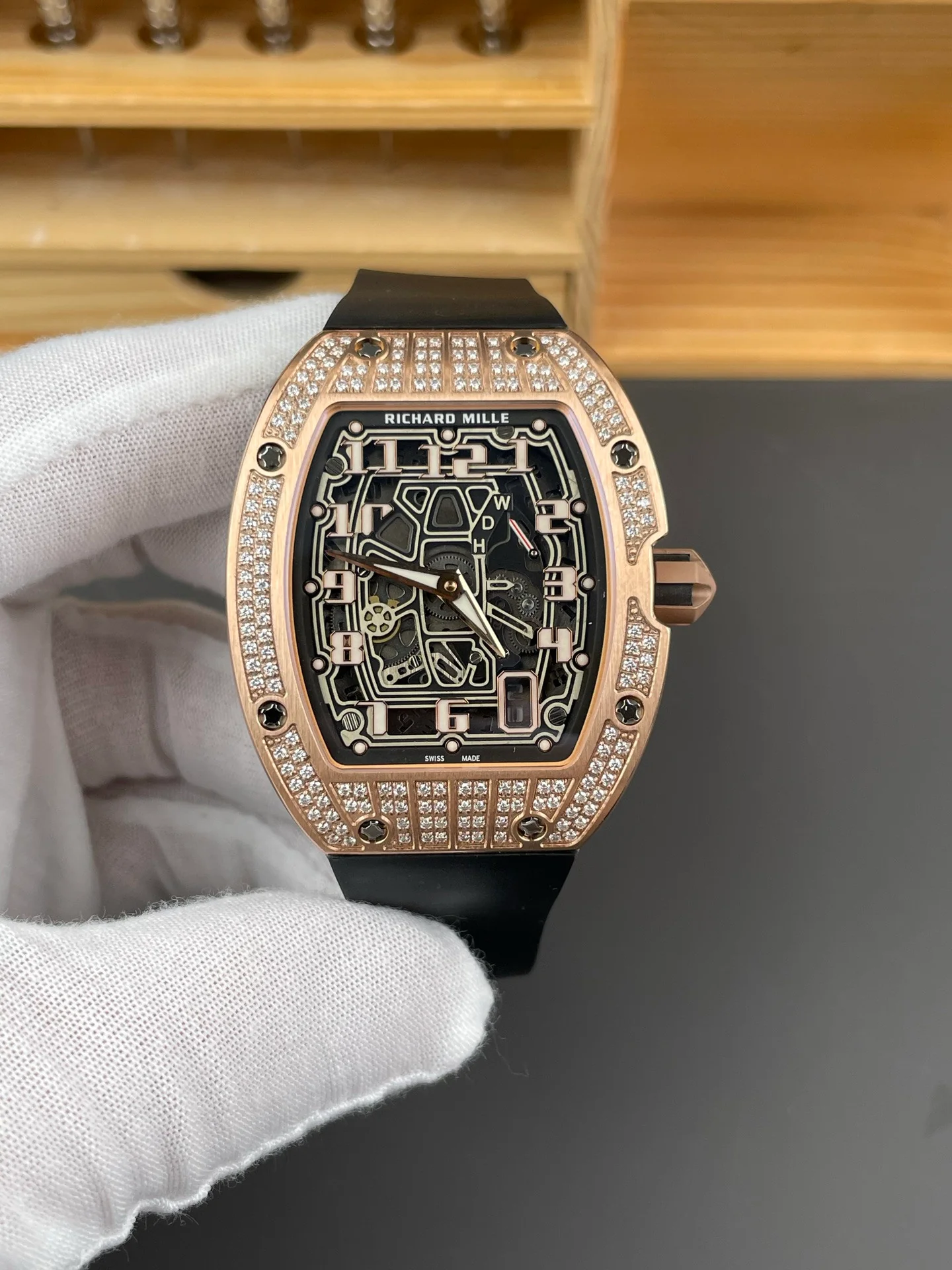 RM67-01 Full Diamond Rose Gold Case