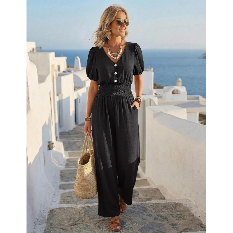 Women's Jumpsuits Short Sleeve V Neck
