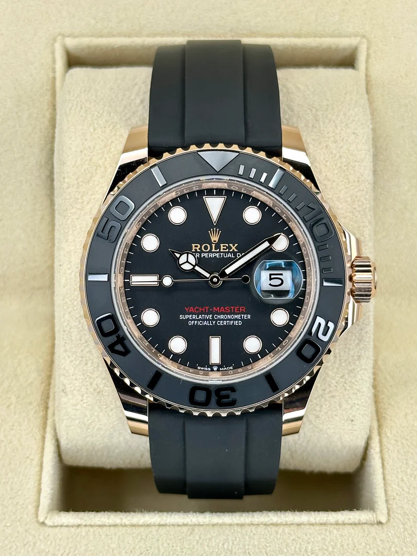 [2026 Mirror Grade]RLX Yacht-Master 40mm Rose Gold - Black Dial - Rubber Strap (Ref# 126655)