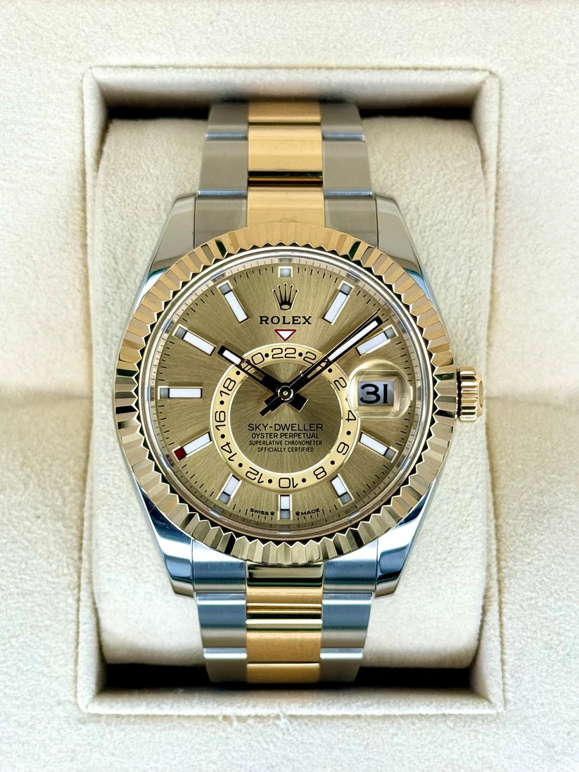 [2026 Mirror Grade]RLX  Sky-Dweller 42mm Two-Tone Yellow Gold Champagne Dial Oyster - 336933 - New 2025