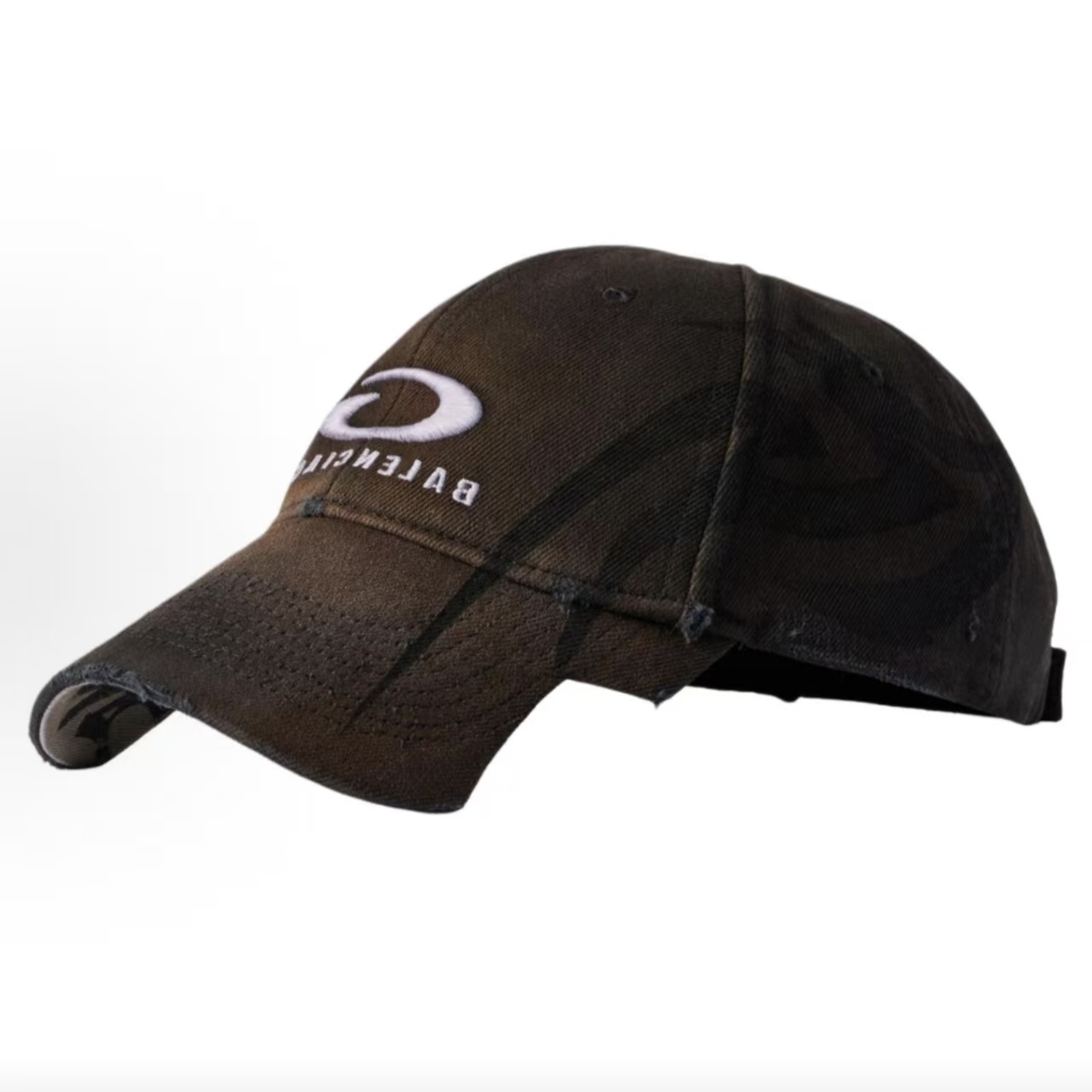Balenciaga Circle Logo Camo Destroyed Baseball Cap