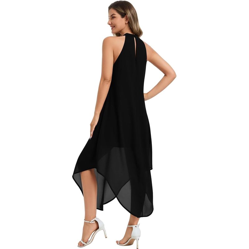 Women's Halter Wedding Guest Dress 2026 Flowy Chiffon Sleeveless