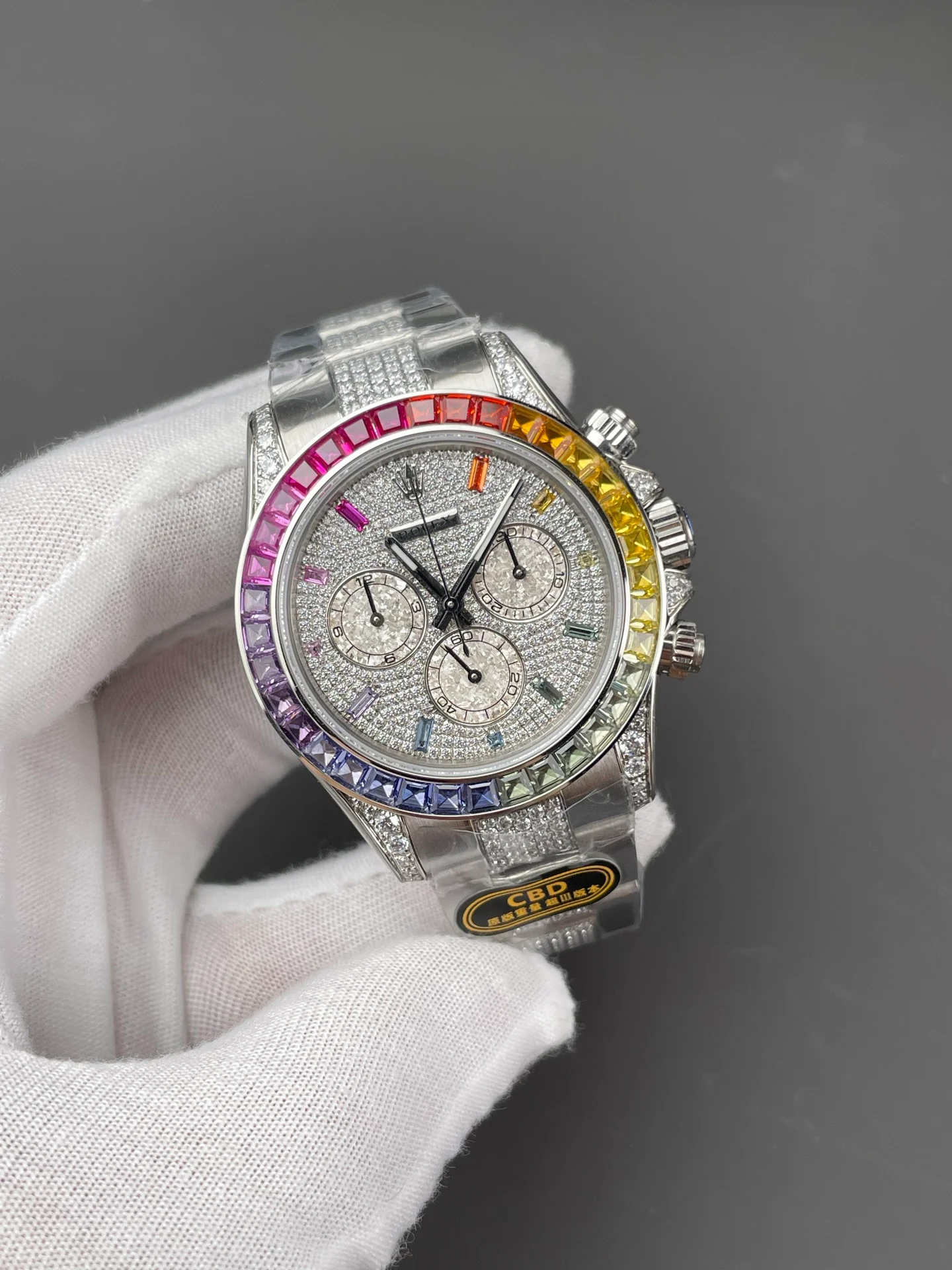 Rainbow Daytona Platinum Full Stone Bezel