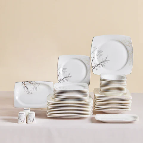 Karaca Square Bone China Autumn Service de Table 53 Pièces pour 12 Personnes, Blanc Multicolore