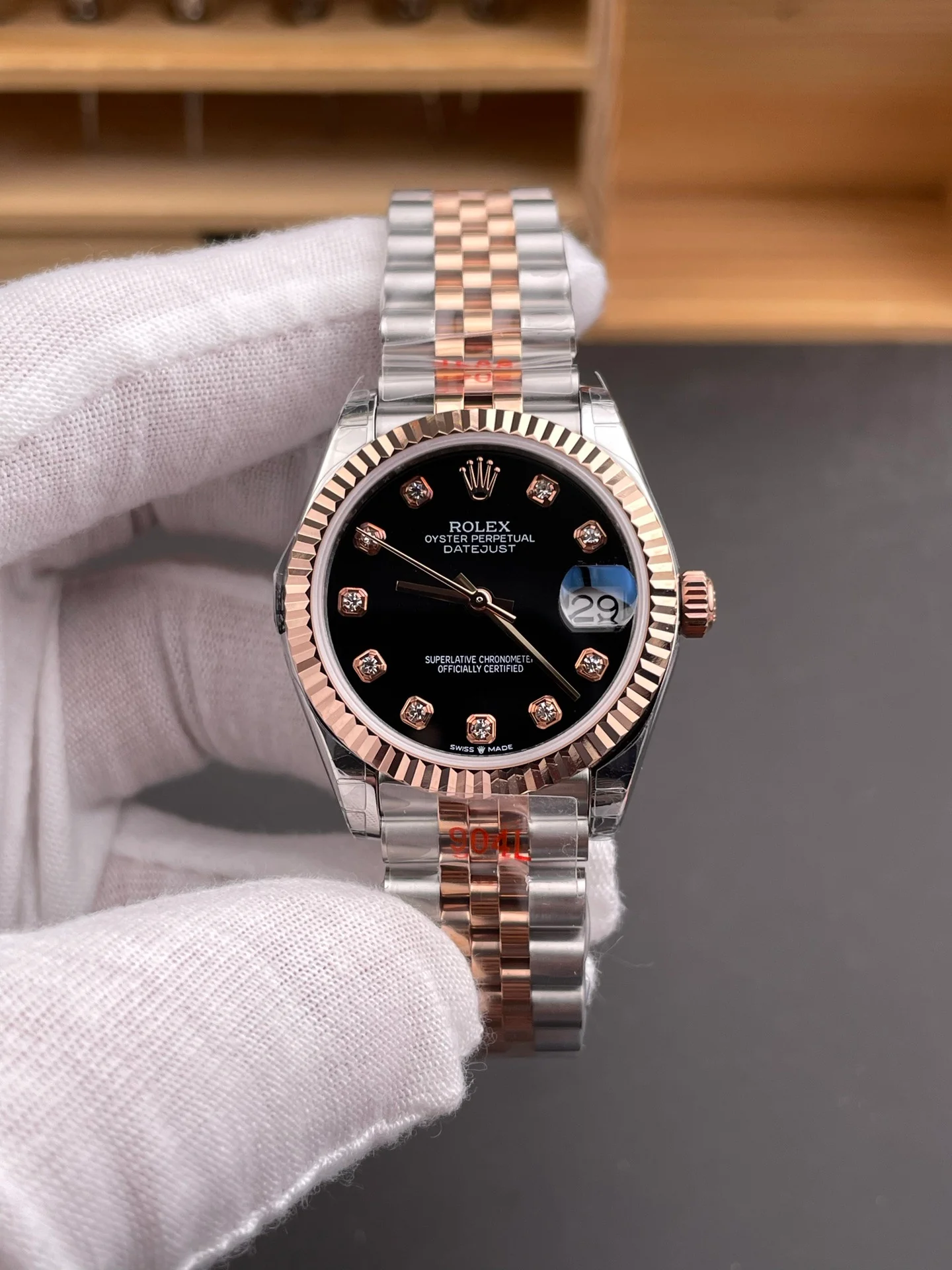 Two-Tone Rose Gold Black Dial Diamond Hour Markers Datejust Ladies（M278271-0004）