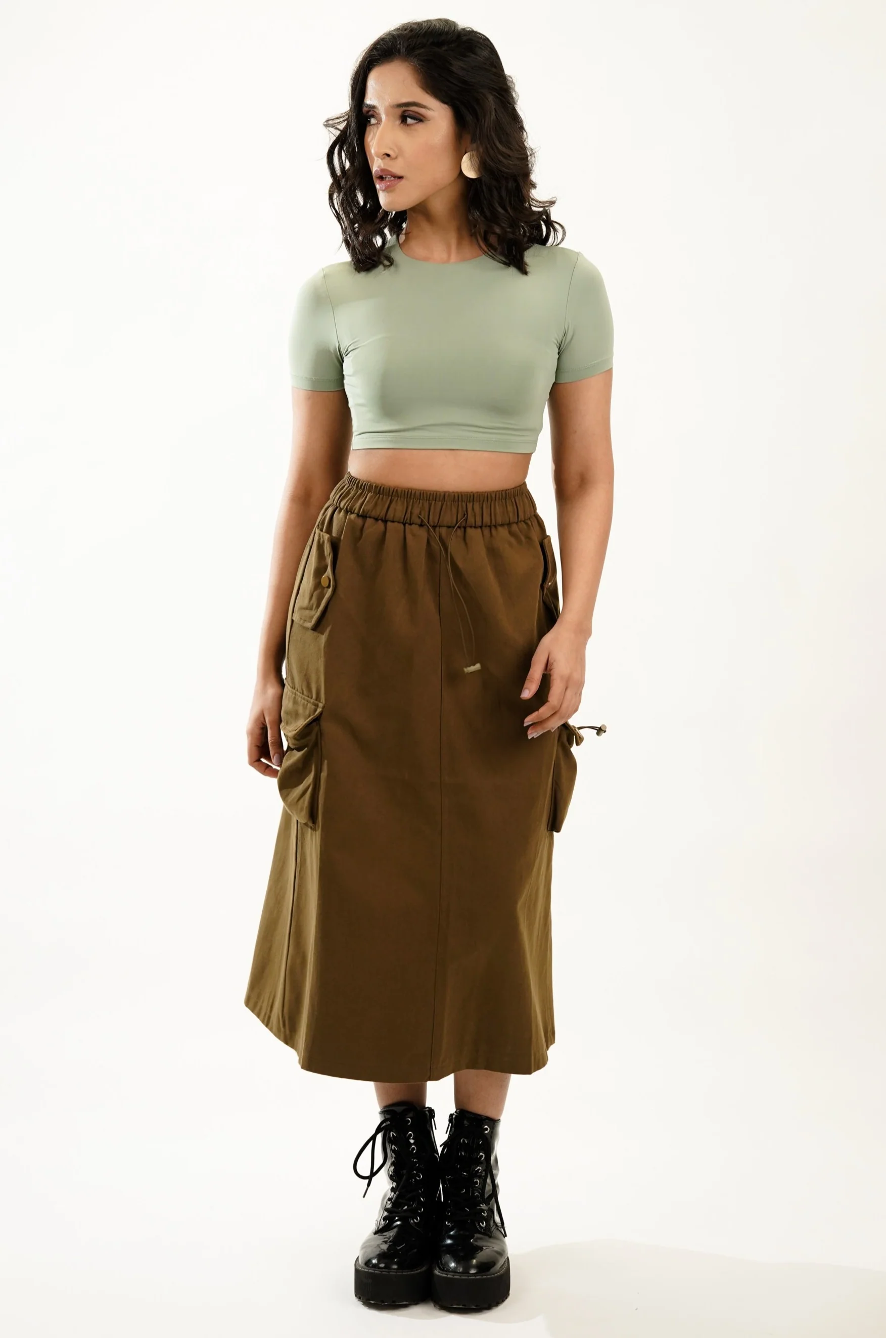 Army Green Streetstyle Cargo Skirt