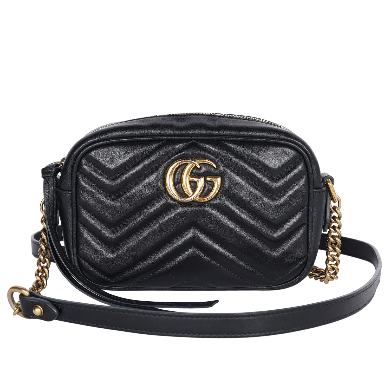 Calfskin Matelasse Mini GG Marmont Chain Shoulder Bag Black