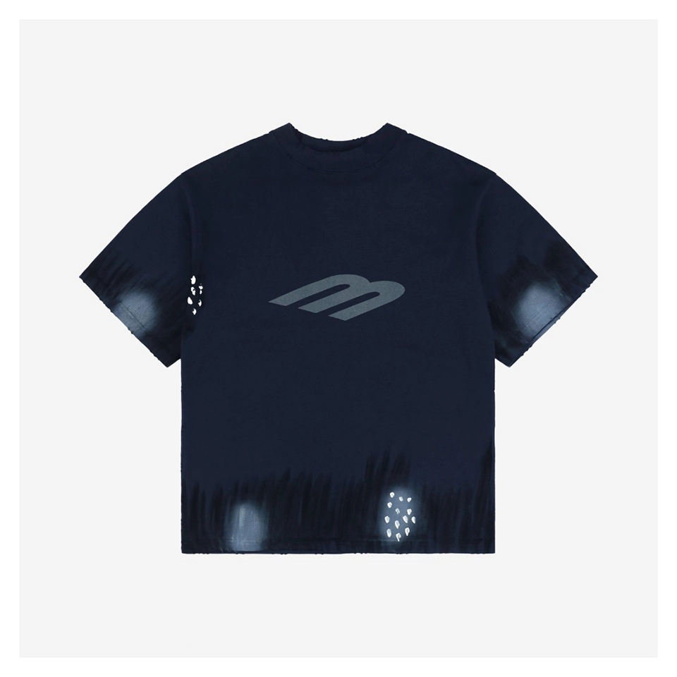 Blcg Distressed 3B Letter Print T-Shirt (Black/Blue)