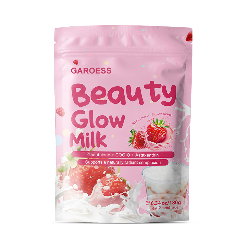 Beauty Glow Milk - Natural Strawberry Flavor Supplement, Contains Reduced L-Glutathione, Hydrolyzed Marine Collagen, Rosehip Extract, CoEnzyme Q10, Astaxanthin, Acai Berry Extract, and L-Carnitine, Concentrated Formula, Supports Easy Absorption, Indi
