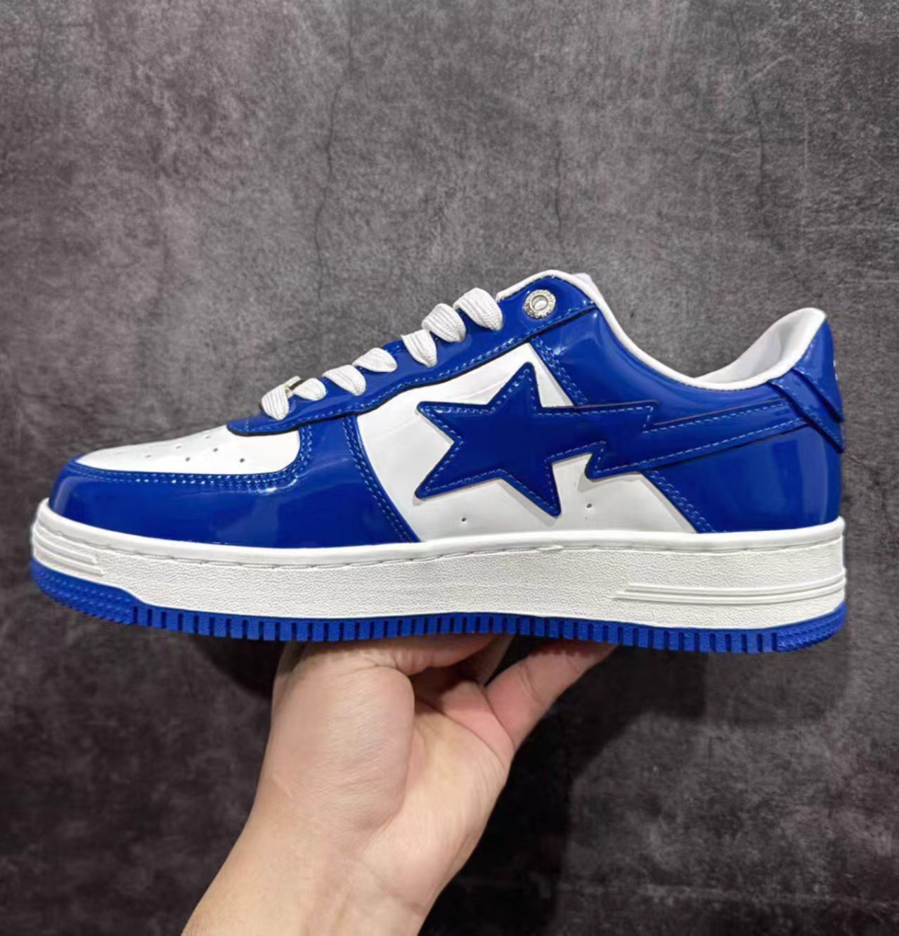BAPE STA Low White Royal Blue Patent Leather