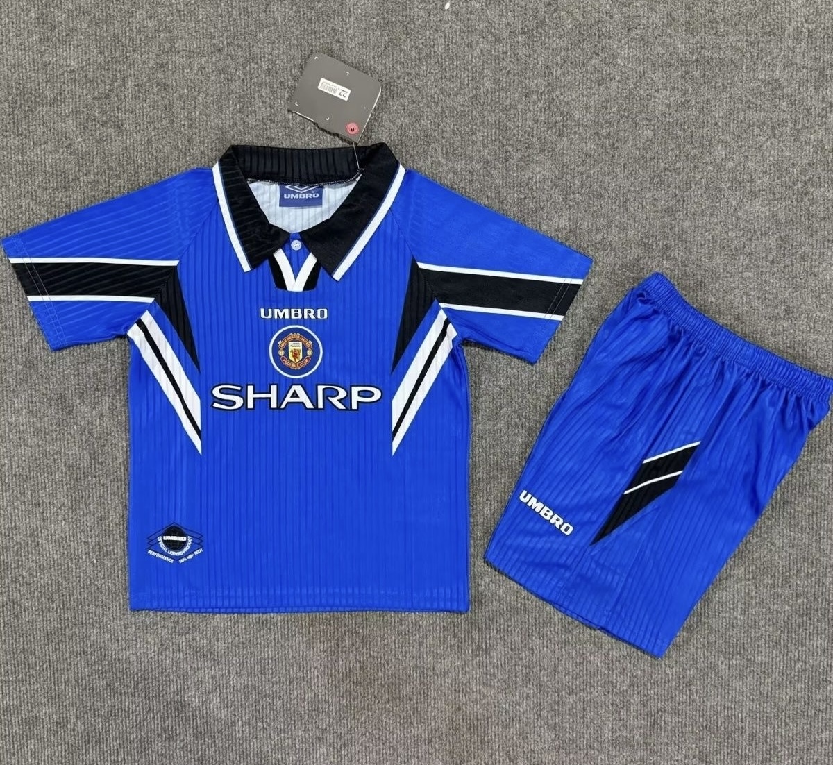 Manchester United Retro Football Jersey Third Away Kids Kit Jersey+Shorts 1996/98