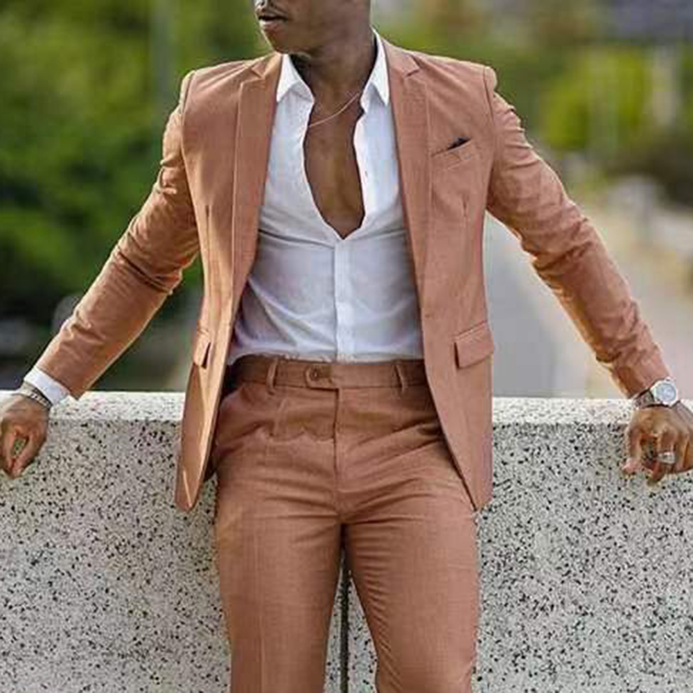 Men's Business Solid Notch Lapel Chest Pocket Single Breasted Blazer & Pants 2Pcs Set