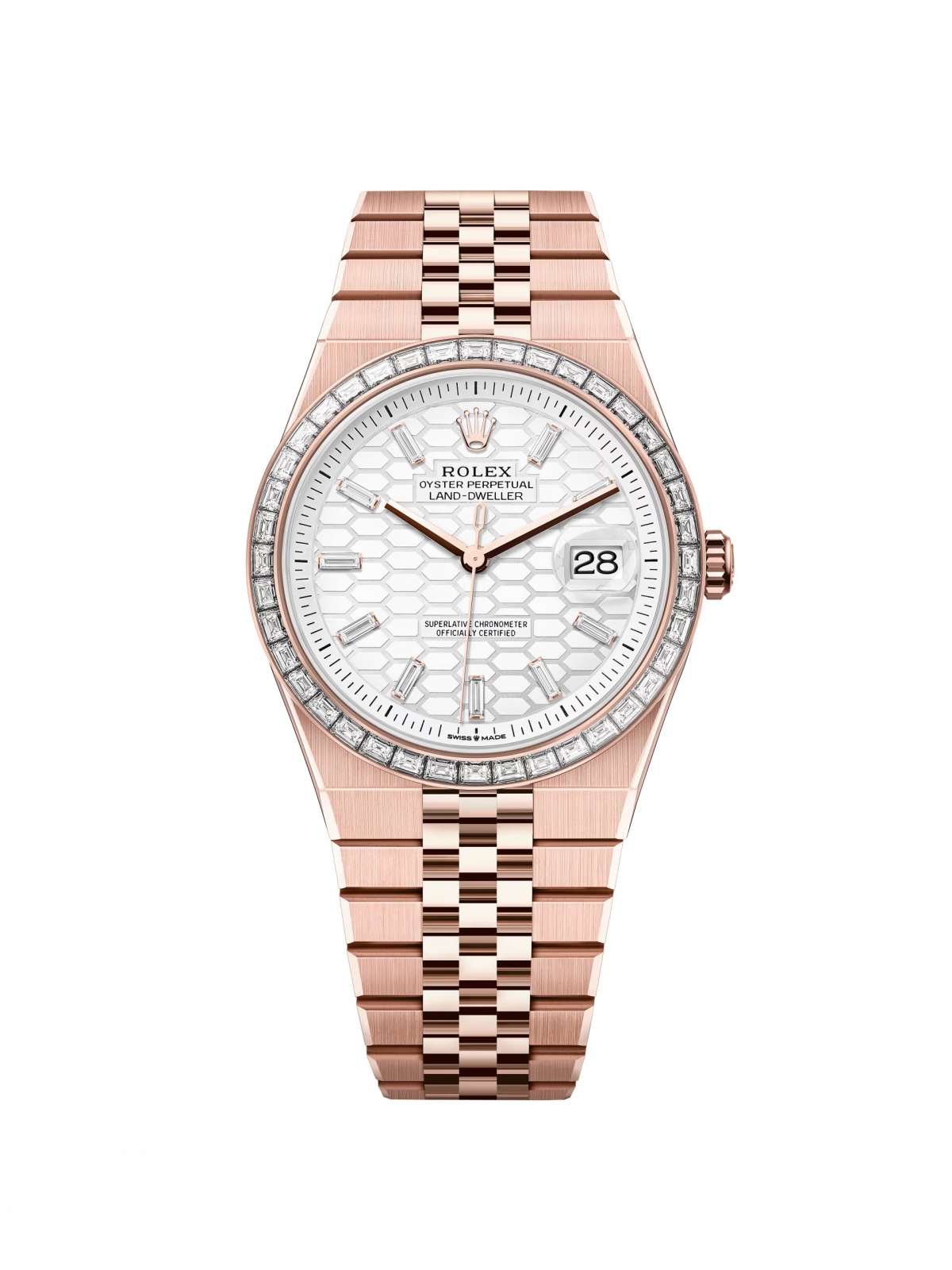 [2026 Mirror Grade]RLX Land-Dweller 127385TBR-0003 White Honeycomb Dial Diamond Everose Jubilee Bracelet 40mm