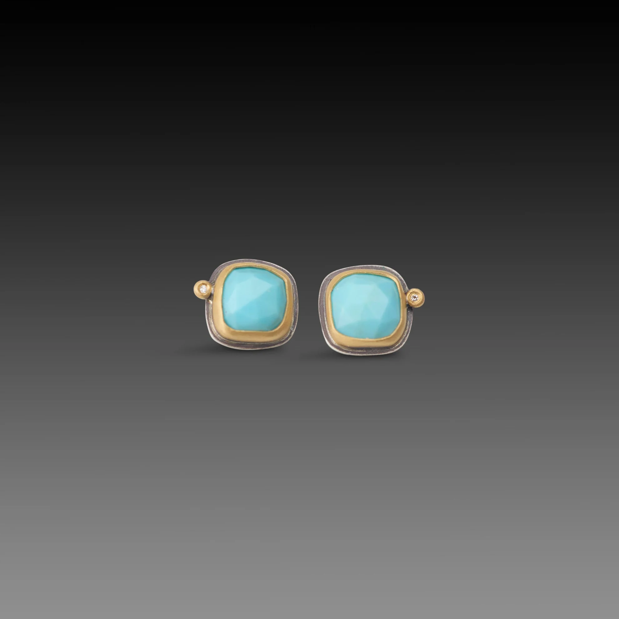 Rose Cut Turquoise Stud Earrings with Diamonds