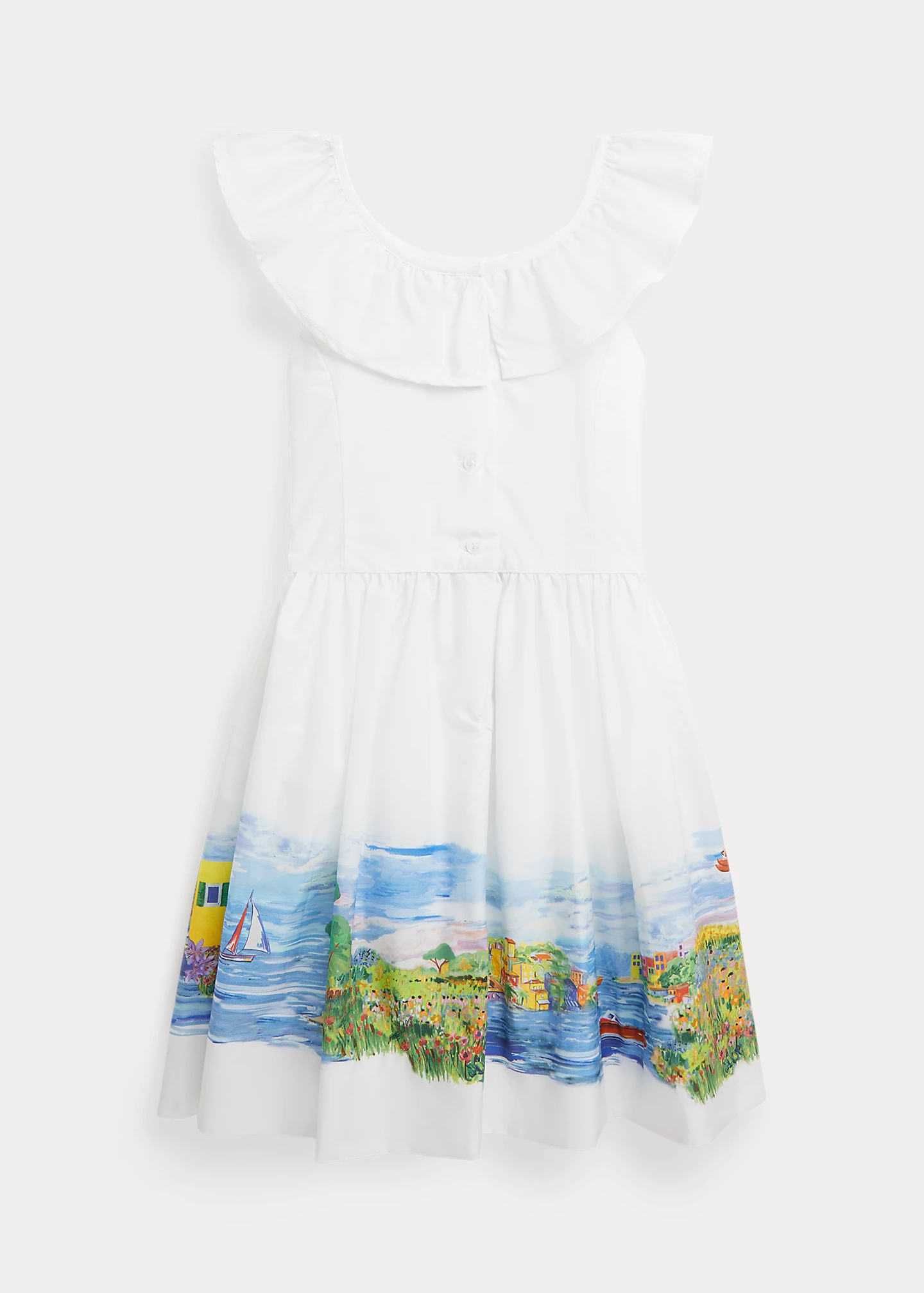 Seaside-Print Ruffled Cotton Dress