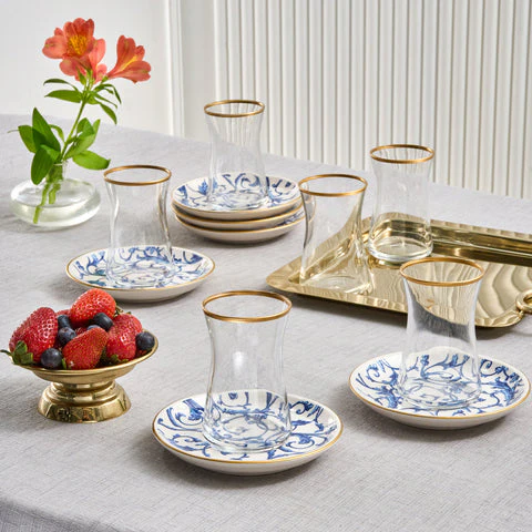 Service à thé turc en verre Karaca Mare 12 pièces pour 6 personnes, 170 ml, transparent