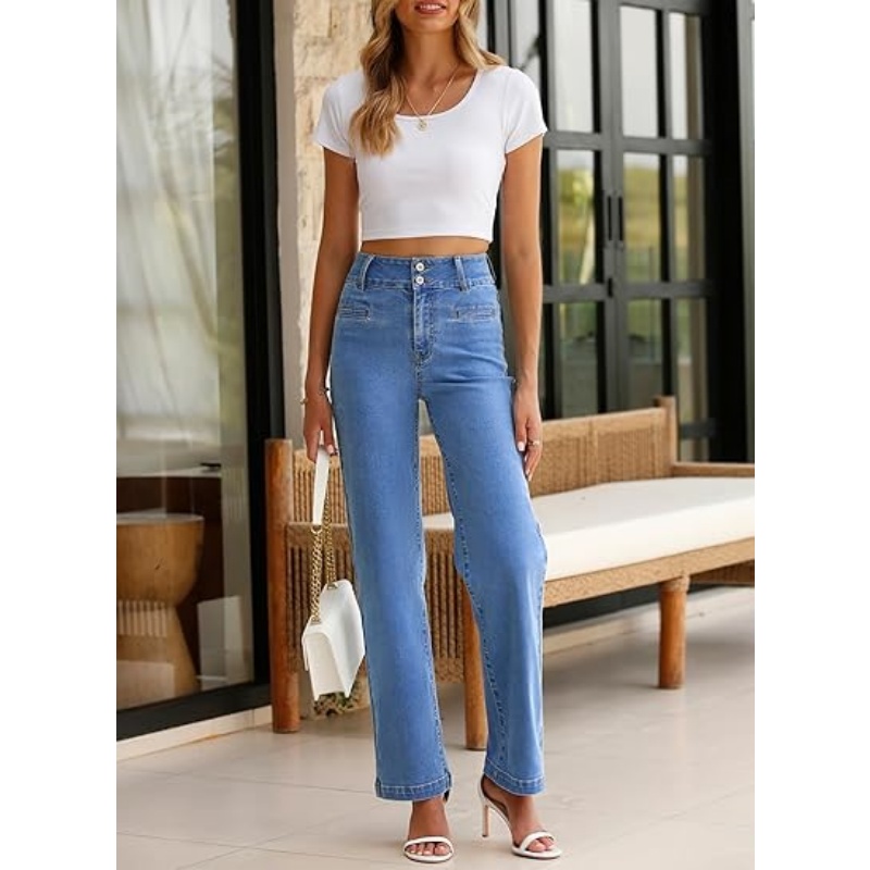 CHICDENLY Women's Jeans High Waisted Straight Leg
