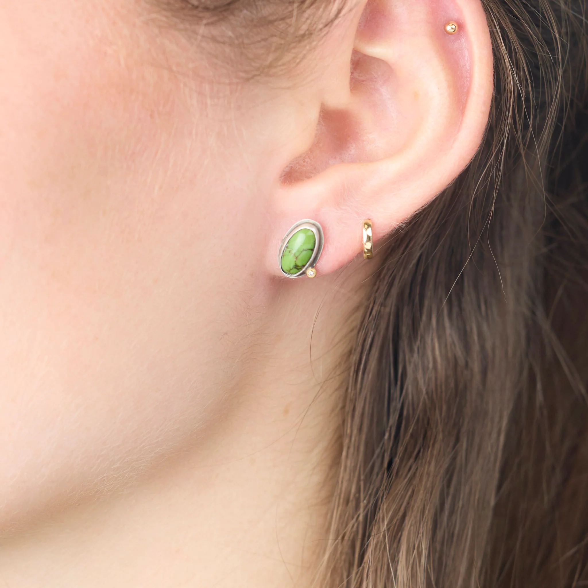 Oval Turquoise Stud Earrings with Diamond Dot