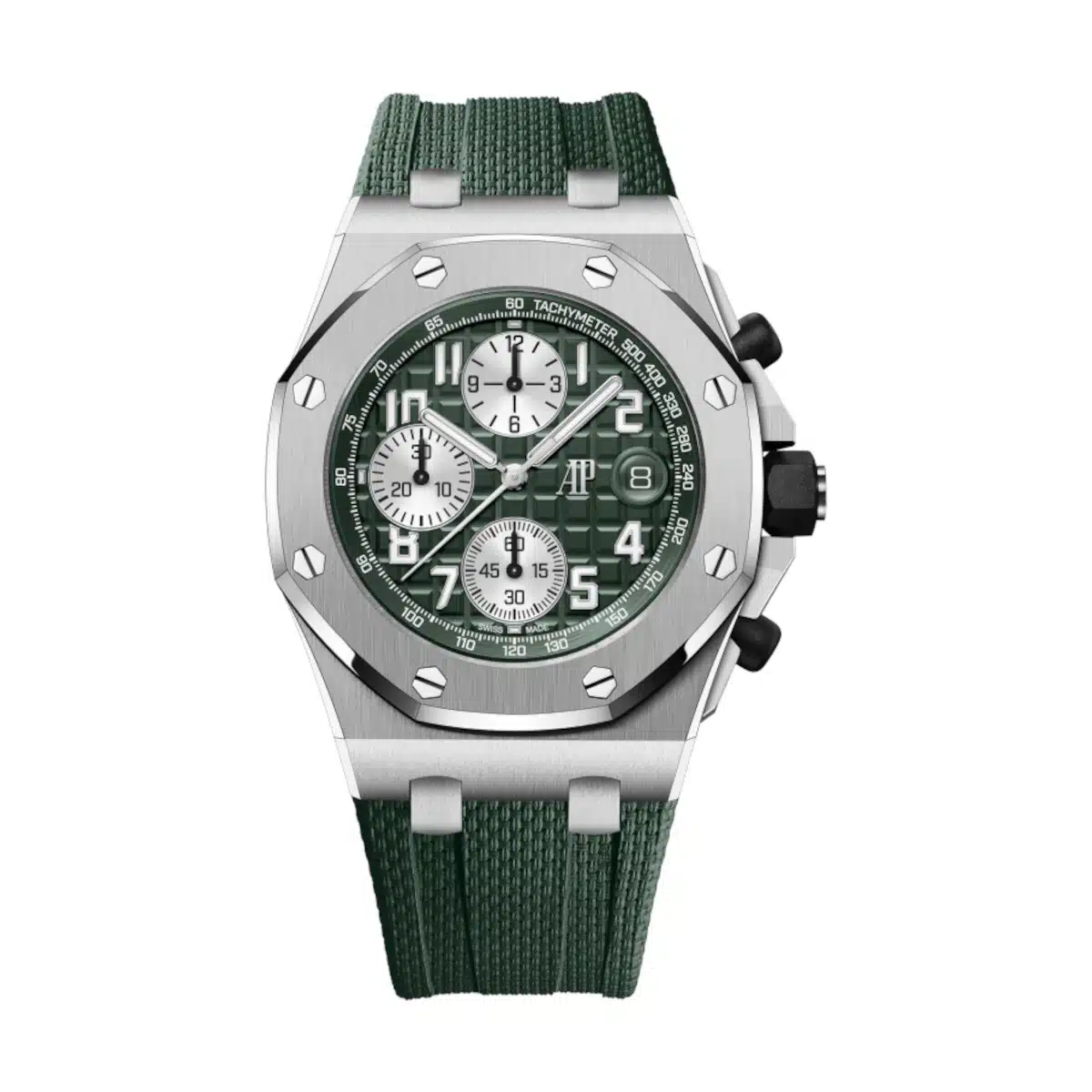 [2026 Mirror Grade]Audemars Piguet Royal Oak Offshore Green Dial Green Rubber Strap 42mm 26238TI.OO.A056CA.01