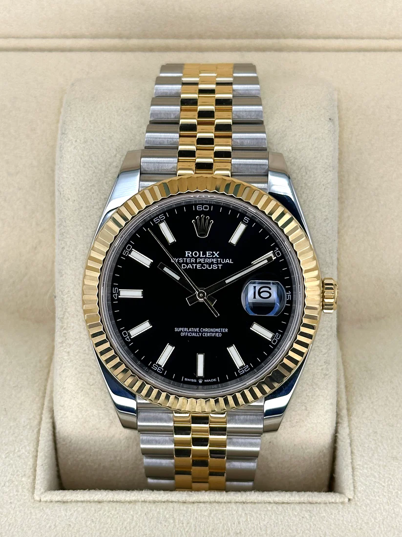 [2026 Mirror Grade]RLX  Datejust 41mm Two-Tone Yellow Gold Fluted Bezel Black Index Dial Jubilee - 126333-0014
