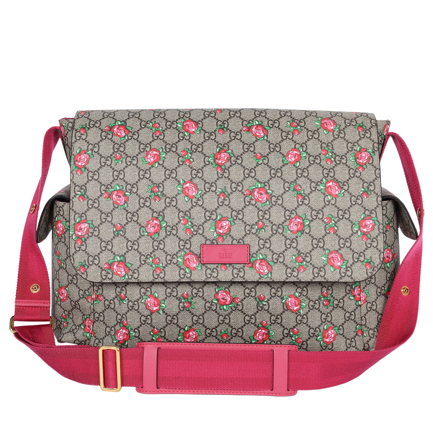 Strawberry Print GG Canvas Diaper Bag Beige Multicolor